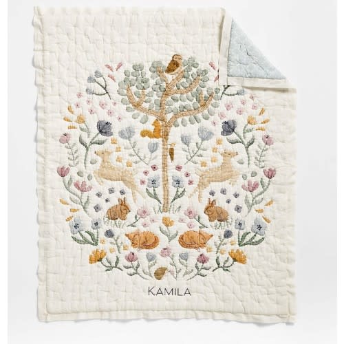 Wonderland Prairie Embroidered 100% Organic Cotton Voile Baby Crib Quilt