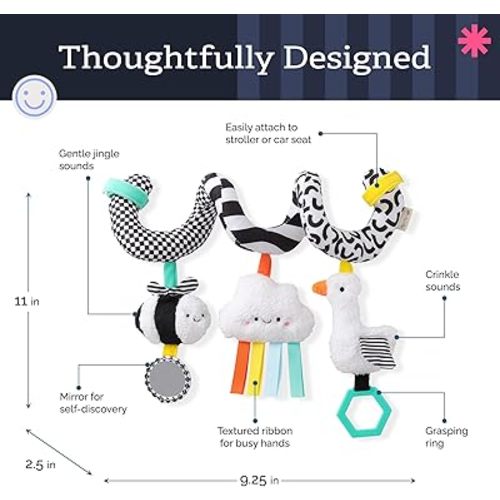 Itzy Ritzy Spiral Car Seat & Stroller Activity Toy - Stroller & Car Seat Toys for Ages 0 Months and Up - Hanging Toys Include Dangling Ring, Mirror and Textured Ribbons (High Contrast)