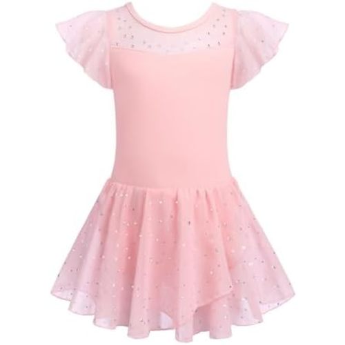 Zaclotre Girls Ballet Leotards Ruffle Sleeve Sparkle Dance Leotard Toddler Ballerina Dress Outfits