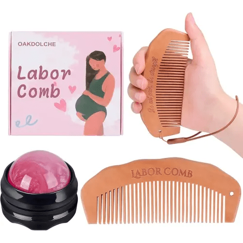 Birth Comb & Massage Roller Ball Kit for Women Labor and Delivery Essentials, Wooden Labor Comb Pregnancy Must Haves, Designed for Expectant Moms