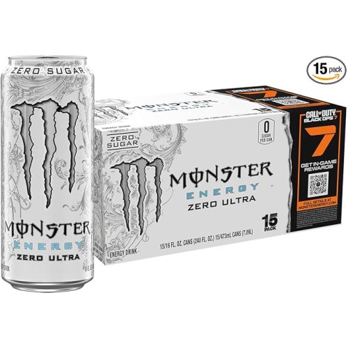 Monster Energy Zero Ultra, Sugar Free Energy Drink, 16 Ounce | Pack of 15