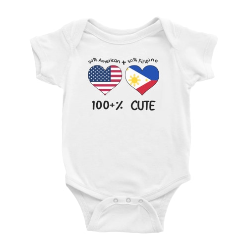 50% Filipino + 50% American = 100+% Cute Baby Bodysuit Newborn Clothes Outfits (White, 18-24 Months)