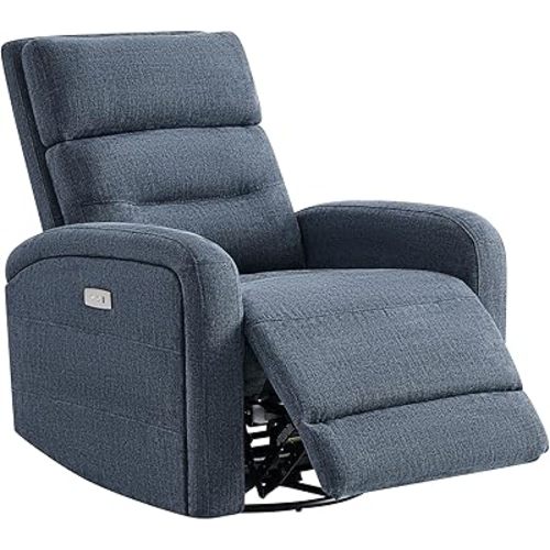Watson & Whitely Power Recliner Swivel Glider Rocker, Recliner Chairs for Adults, Small Recliner for Living Room, Fabric in Blue