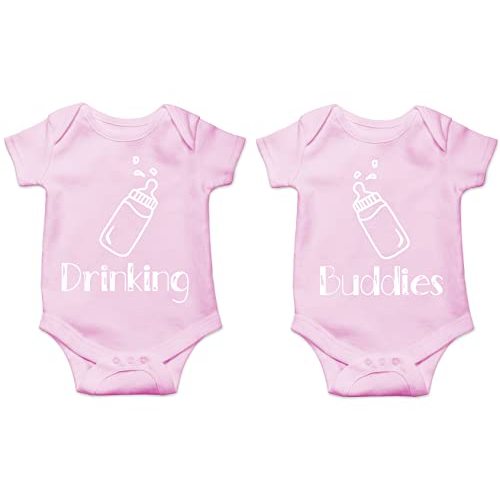 CBTwear Drinking Buddies - Matching Twin Babies - Baby Clothes - Funny Newborn Bodysuit Outfits for Boys and Girls
