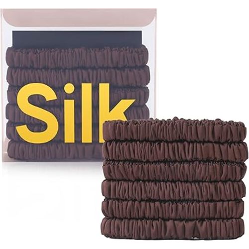 6Pcs Silk Hair Ties Small 22 Momme 100% Pure Mulberry Silk Scrunchies for Women Girls Thin Skinny Hair Sleep Scrunchies No Damage(Color 10)