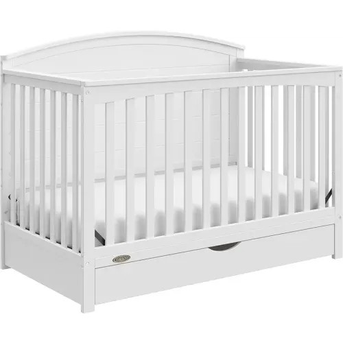 Graco Bellwood 5-in-1 Convertible Crib with Drawer (White) - GREENGUARD Gold Certified, Full-Size Storage Drawer, Converts to Toddler Bed and Full-Size Bed