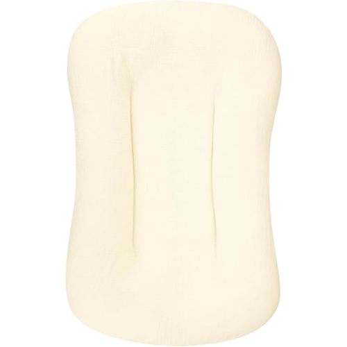 Hooyax Muslin Lounger Cover, Organic Cotton Removable Slipcover for Toddler & Infant, Padded Lounger Floor Seat Cover for Boys & Girls, Large Size 37 x 21 Inch, Beige