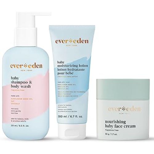 Evereden Nourishing Baby Face Cream 1.7 oz. and Bathtime DUO: Lotion for Newborn and 2-in-1 Newborn Shampoo and Body Wash | Clean Baby Care | Non-toxic and Fragrance Free | Clean Ingredients