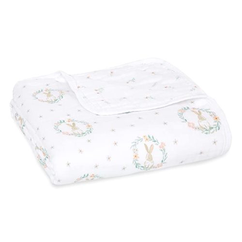 aden + anais Essentials Dream Blanket, Muslin Baby Blankets for Girls & Boys, Ideal Lightweight Newborn Nursery & Crib Blanket, Blushing Bunnies