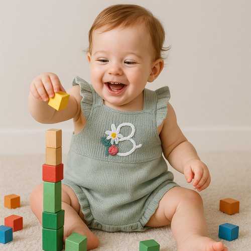 Personalized Baby Romper: Hand Embroidered Initial Knit Jumpsuit