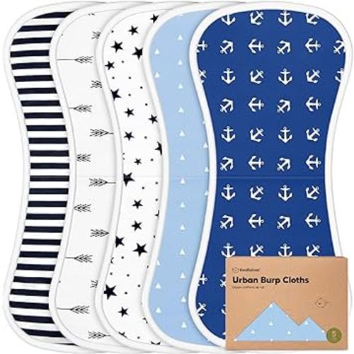 Organic Burp Cloths Baby Boy & Girl - 5-Pack Super Absorbent Cotton Burping Cloths for Babies, Soft & Plush Newborn Spit Up Rags, Infant Towels for Milk Spit Up, Unisex, Large 21" x 10" (Adventurer)