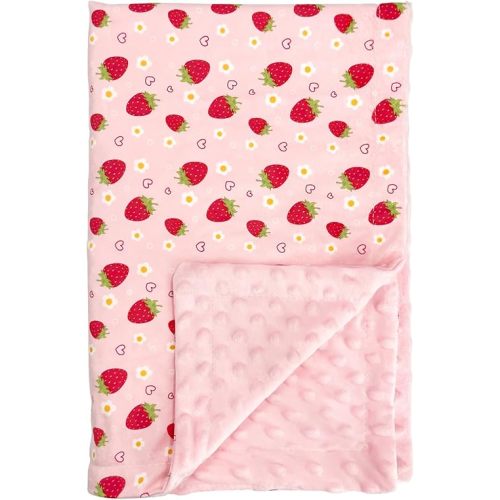 Strawberry Pink Baby Blanket - Ultra Soft, Lightweight & Breathable, Dotted Backing, Plush Nursery Crib Throw for Newborn Infant Toddler, 30x40 Inch