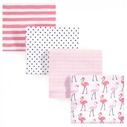Hudson Baby Infant Girl Cotton Flannel Receiving Blankets, Flamingos, One Size