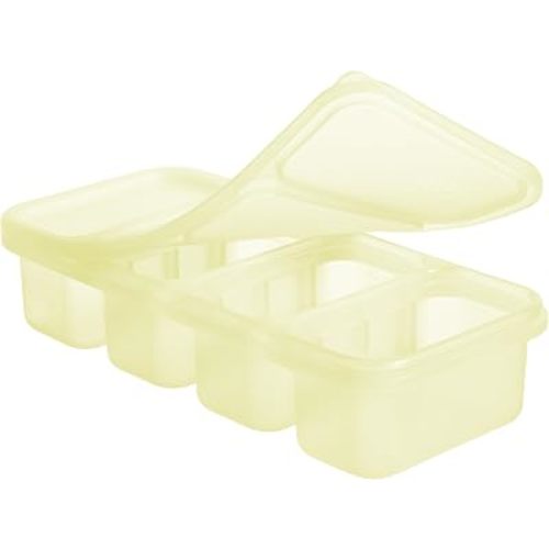 Olababy 1/2 Cup Silicone Freezer Tray with Lid – Clear Freezer Molds for Baby Food Storage, Soup, Meal Prep, Ice Cube Tray, 4 Portions, BPA & Microplastic Free, Microwave & Dishwasher Safe (Lemon)
