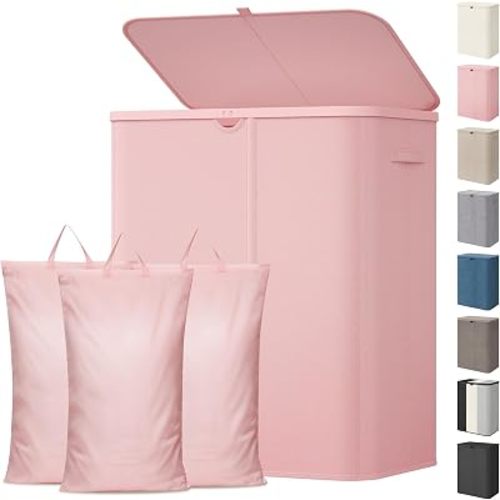 Lifewit 185L 3 Section Laundry Hamper with Lid, Laundry Basket, Pink