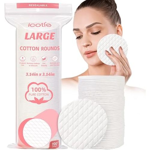 ICOTLE Extra Large Cotton Rounds, XL 3.14 in Pure Cotton, 100 Count
