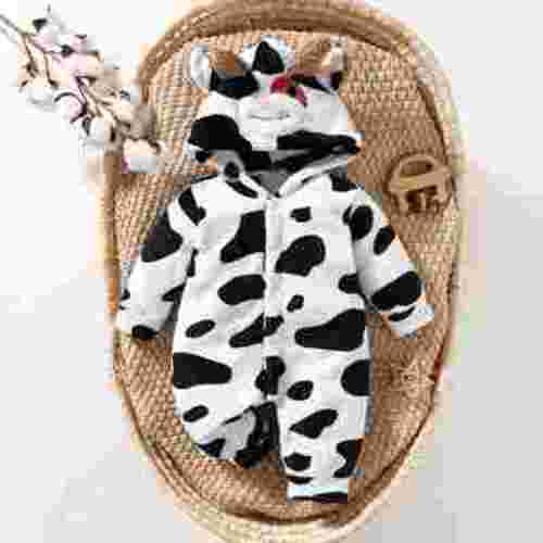 Luxalzxs Cow Onesie Baby Girl Boy Toddler Infant Newborn Winter Warm Thick Fleece Hooded Romper Pajamas Snowsuit Cosplay Jumpsuit Cute Animal Costumes