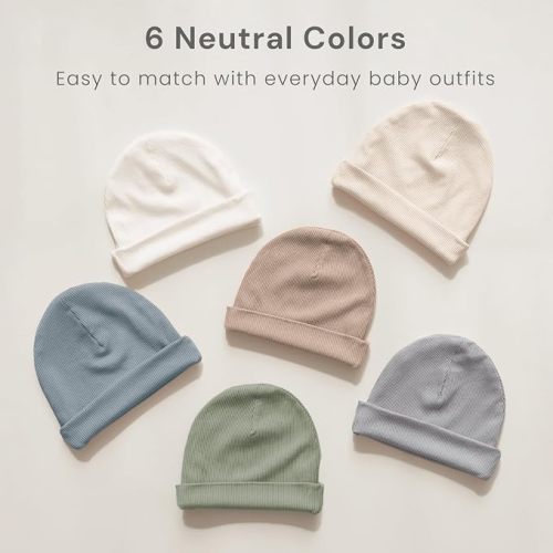 Konssy 6 Pack Baby Beanie Hats for Newborn Infant Girls Boys, 0-24 Months