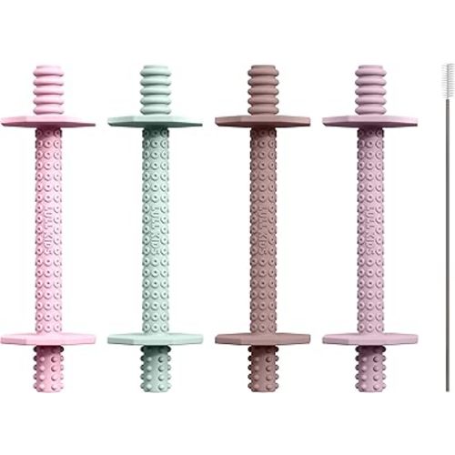 Silicone Baby Teethers 0-6 Months, Textured Baby Teething Toys 3-6 Months, Toddler Molar Teething Relief Sticks, Freezable Chew Straws for Babies 6-12 Month Girl Boy Infant (Spring)