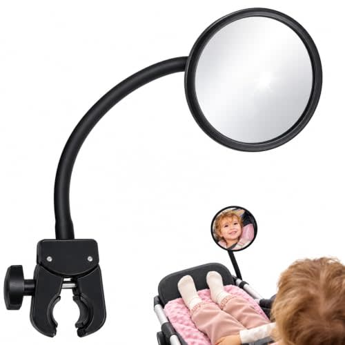 Stroller Mirror - See Baby's Face on Walks, Universal Fit | Shatterproof, Heat-Safe Rear-View Mirror for Forward-Facing Strollers, Tool-Free Attachment