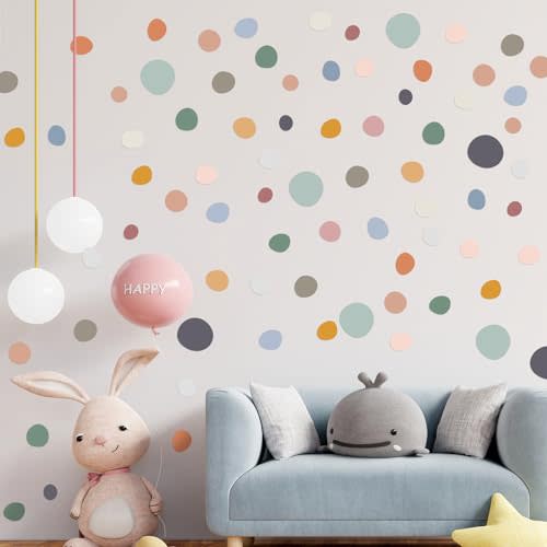 TaoBary 15 Sheet 300 Pcs Polka Dot Wall Decals Boho,Bright Color | Removable Peel Stick Stickers for Playroom Nursery Kids Room, Irregular Sizes Terrazzo Decor, Vinyl Safe for Walls