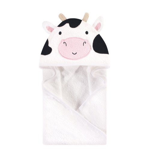 Hudson Baby Unisex Cotton Animal Face Hooded Towel, Cow, One Size