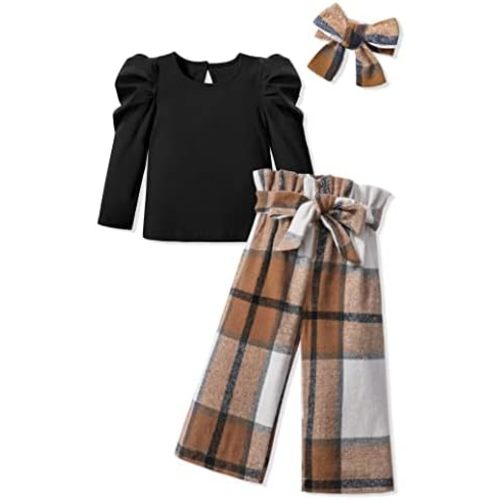 MIGU Toddler Girl Clothes,Girls Fashion Clothes Puff Sleeves Shirt Pants Headband 3Pcs Girls Gifts Sets