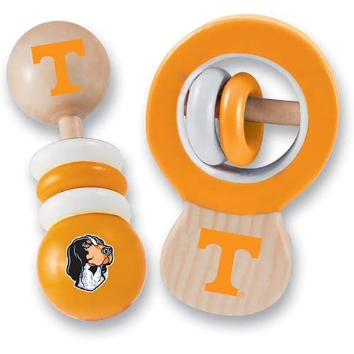 BabyFanatic Wood Rattle 2 Pack - NCAA Tennessee Volunteers - Officially Licensed Baby Toy Set
