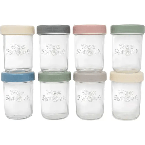 WeeSprout Glass Baby Food Storage Jars w/Lids (8 oz, 8 Pack Set) Snack, Puree, Reusable Small Containers, Breast Milk, Fridge or Freezer, Microwave & Dishwasher Safe, Essential Must Have for Infants