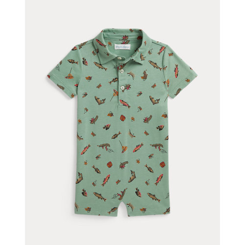 Fishing-Print Cotton Polo Shortall