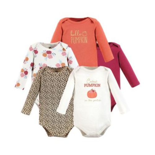 Cotton Long-Sleeve Bodysuits, Elephant 5-Pack