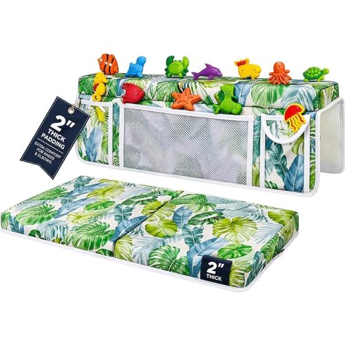 Supa Ant Bath Kneeler –8 Suction Cups & 2" Padding.Certified Non Toxic Bath Kneeling Pad for Bath Tub & 5 Bath Toy Organizer. Fast Dry Baby Bath Kneeler and Elbow Rest Pad Set Leaf