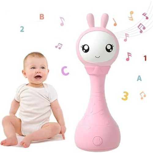 alilo Yoyo Talking Bunny Baby Musical Light-Up Rattle Toys 0-6-12-18 Months, Voice Mimicking Toy, Preloaded 90+ Audio Content, ABC/Number/Notes Learning Toys for Baby Infant Newborn Boy Girl Gifts