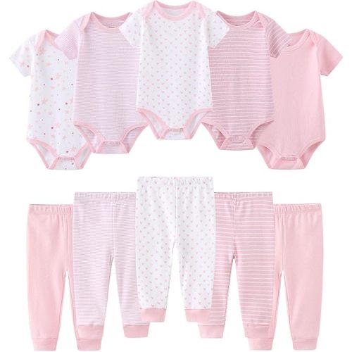 Baby Bodysuit and Pant Set 10-pcs Cotton Soft Newborn Boy Girl Clothes Outfits