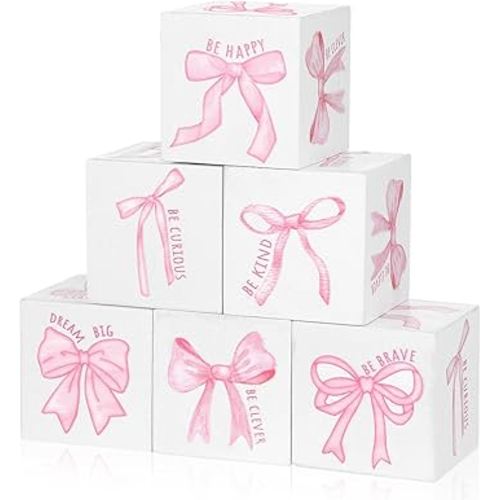 Kigley 6 Pcs Nursery Decor for Girls and Boys Nursery Decor Watercolor Shelf Decoration for Bedroom Playroom Gifts (Bow)