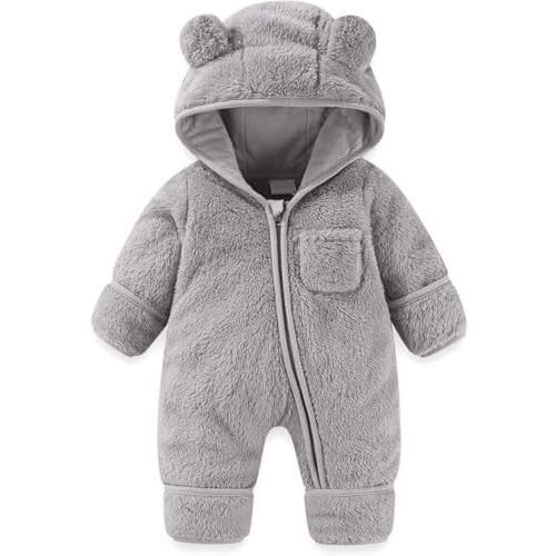 Newborn Baby Bear Outfit Infant Girls Boys Fleece Snowsuit Winter Warm Hooded Jumpsuit Romper Outwear Clothes 0-12Months