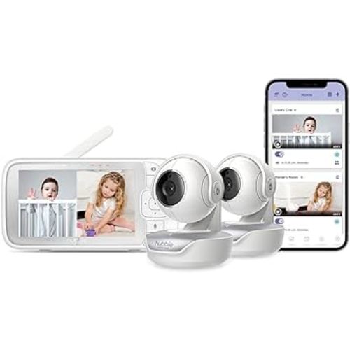 Hubble Connect Twin 5" Smart Baby Monitor with Camera and Audio, NightVision Smart Baby Camera Monitor; Pan Tilt Zoom; 2Way Talk & Room Temp Sensor, 1000ft Range, WiFi Baby Monitor with Smartphone App