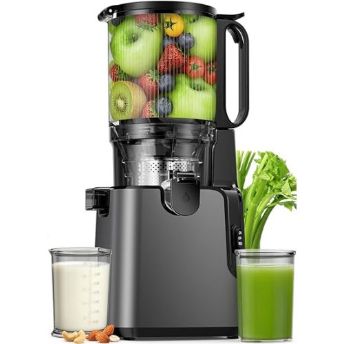 Juicer Machines with 5.8" Large Chute, 2-in-1 Cold Press Juicer for Whole Vegetables Fruits 400W, Masticating juicer Easy to Clean Juice Extractor Machine for Making Nut Mike, Juice, Premium Gray