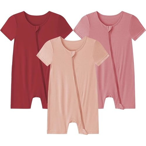 Baby Romper 3 Pack Bamboo Rayon Footless Short Sleeve Zipper Romper