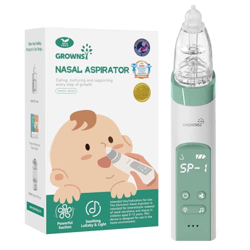 GROWNSY Nasal Aspirator for Baby, Electric Nose Aspirator for Toddler, Baby Nose Sucker, Automatic Nose Cleaner with 3 Silicone Tips, Adjustable Suctions, Music and Light Soothing Function (Green)