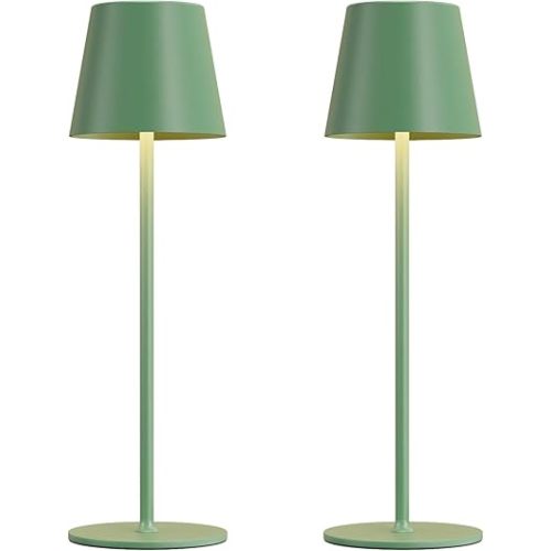 Kakanuo Cordless Table Lamp Rechargeable Green - KK 2 Pack 5000mAH Battery Operated Lamp for Dining Table, 3 Color Stepless Dimming Wireless Lamp for Counter, Outdoor Patio, Touch Control