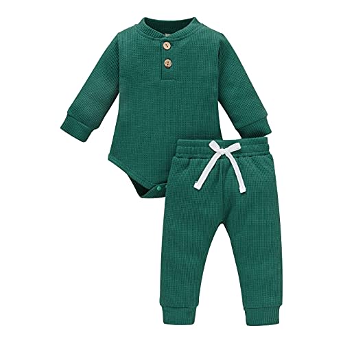 Newborn Baby Boy Girl Clothes Ribbed Knitted Cotton Long Sleeve Romper Long Pants Solid Color Fall Winter Outfits