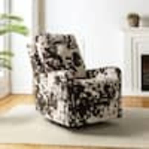 ARTFUL LIVING DESIGN Felipe Brown/White Polyester Swivel Rocker Recliner with Metal Base KNM598-BROWN-P