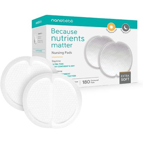 Nanobébé Paquete múltiple de almohadillas de lactancia desechables, 120 días y 60 noches, ultra finas y extraabsorbentes, ventiladas, a prueba de fugas, esenciales de enfermería, envueltos