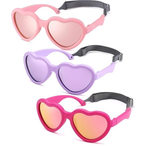 Flexible Heart Shaped Baby Polarized Sunglasses with Strap Adjustable Toddler & Infant Age 0-24 Months