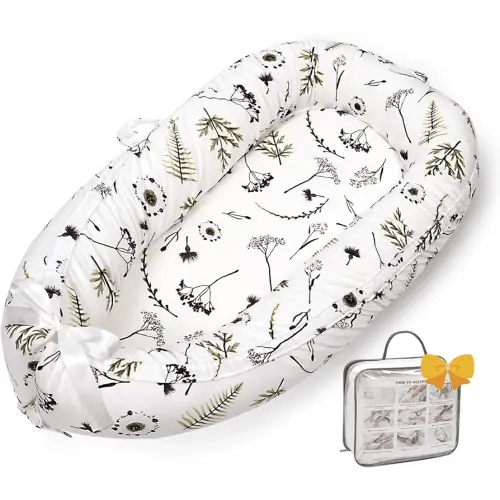 Baby Lounger-Breathable and Soft Organic 100% Cotton, Portable Infant Lounger with Removable Lounger Cover, Floor Lounger for Newborn - Mami Forest