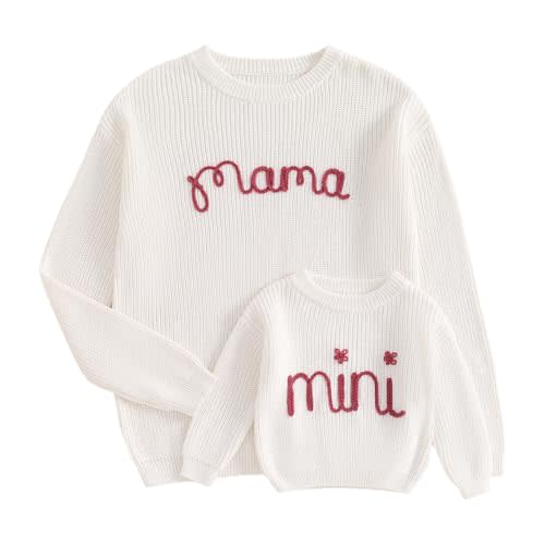 Mommy and Me Outfits Sweater Long Sleeve Crewneck Sweaters Family Matching Pullover Knitwear