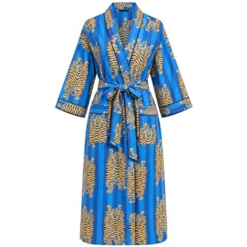 COTSILER Cotton Block Print Kimono Robe for Women Long Bathrobe with Belt & Pockets For Summer Lightweight Nightwear,Cover-Up