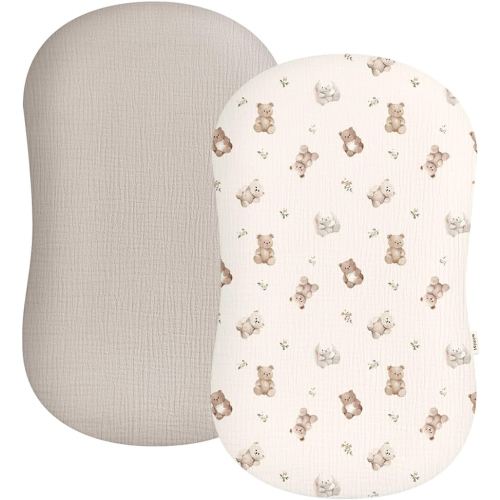 Muslin Baby Lounger Cover 2 Pack, Soft Breathable Newborn Lounger Pillow Cover for Boys Girls Infant (Teddy & Friends)