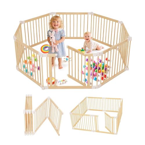 Corralito de madera plegable para bebés, patio de juegos grande para bebés y niños pequeños, valla portátil 2 en 1, puerta de madera personalizada de 25 pulgadas de alto con tamaño y forma